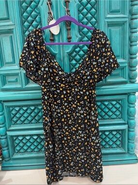 RT Black Floral Summer Dress with Puff Sleeves